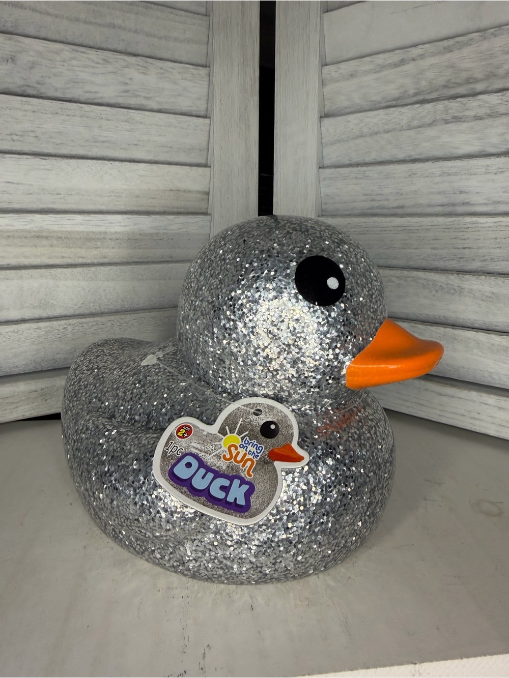 Jumbo Glitter Silver Rubber Duck Duckie with Orange Beak